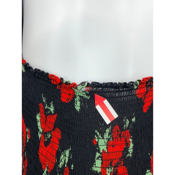 RIXO Yas Dress Black Red Floral Print Square Neck Long Sleeve Tiered Midi Dress - Picture 10 of 11